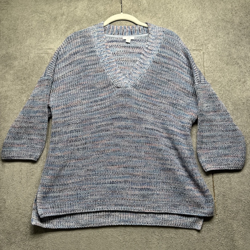 J Jill Blue Knit V Neck Sweater Womens Medium Lightweight Pullover